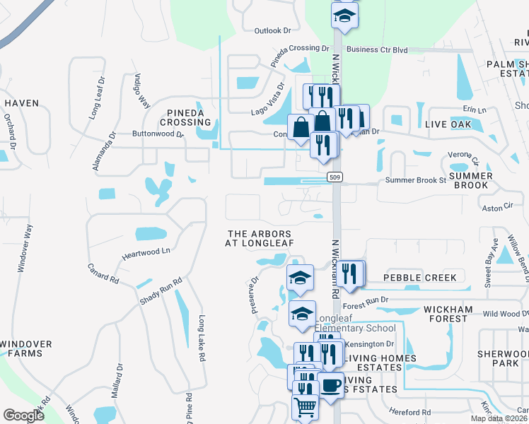 map of restaurants, bars, coffee shops, grocery stores, and more near 4462 Ruthann Circle in Melbourne