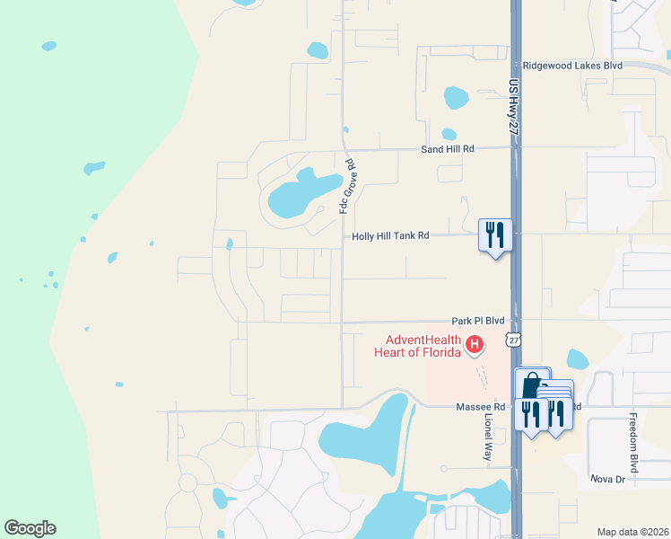 map of restaurants, bars, coffee shops, grocery stores, and more near Fdc Grove Road in Davenport