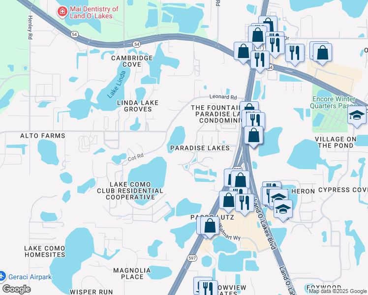 map of restaurants, bars, coffee shops, grocery stores, and more near 20865 Haulover Cove Road in Lutz