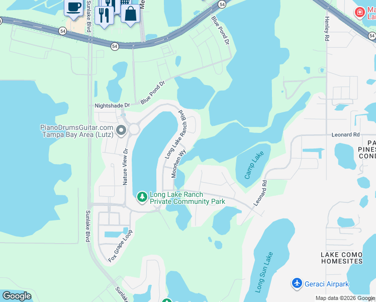 map of restaurants, bars, coffee shops, grocery stores, and more near 1926 Moorhen Way in Lutz