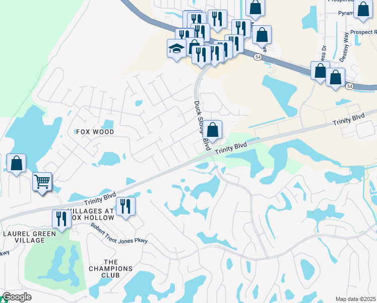 map of restaurants, bars, coffee shops, grocery stores, and more near 1753 Loch Haven Court in Trinity