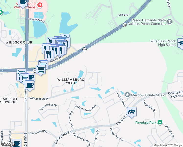 map of restaurants, bars, coffee shops, grocery stores, and more near 28638 Tanner Drive in Zephyrhills