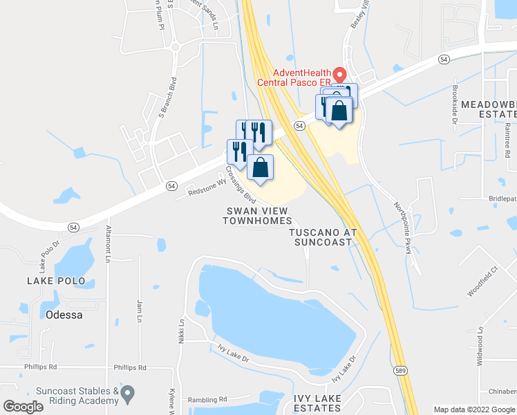 map of restaurants, bars, coffee shops, grocery stores, and more near 16315 Swan View Circle in Odessa
