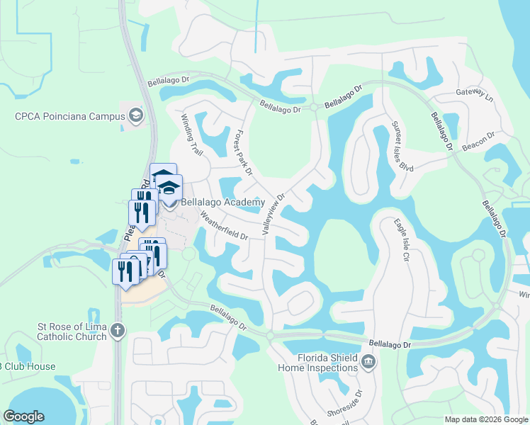 map of restaurants, bars, coffee shops, grocery stores, and more near 2681 Breaker Lane in Kissimmee