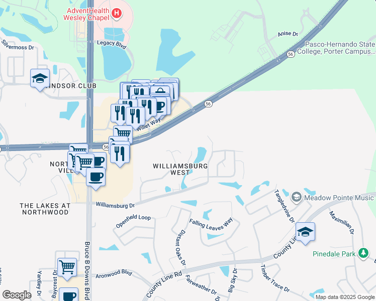 map of restaurants, bars, coffee shops, grocery stores, and more near 28440 Trident Court in Zephyrhills