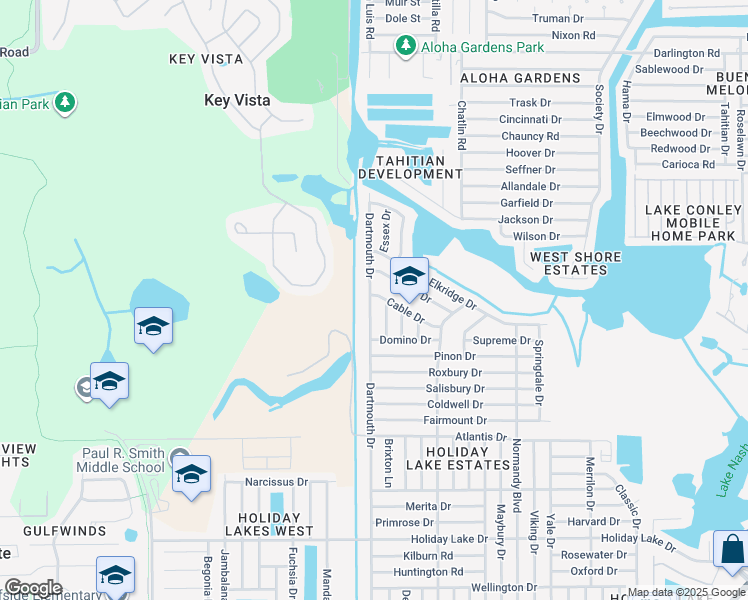map of restaurants, bars, coffee shops, grocery stores, and more near 1834 Dartmouth Drive in Holiday