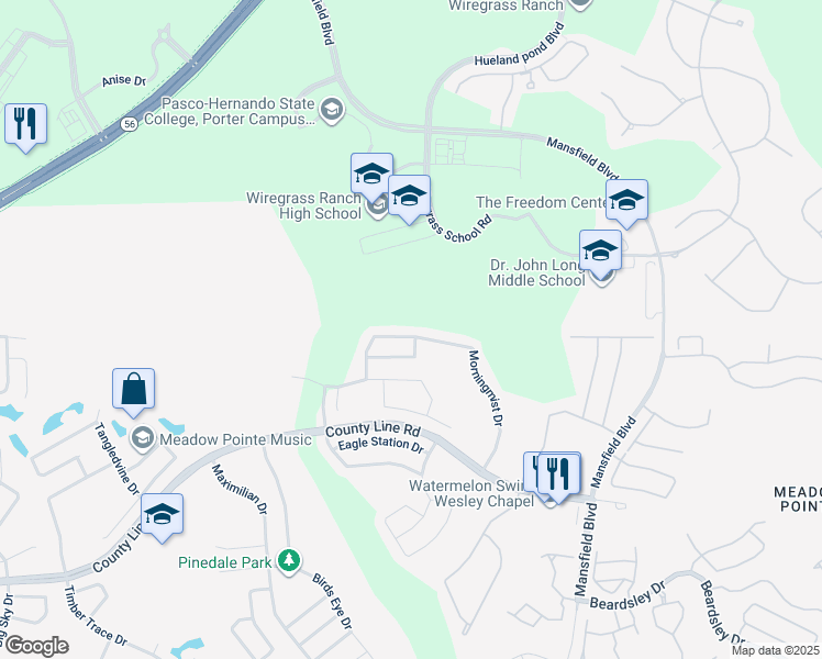 map of restaurants, bars, coffee shops, grocery stores, and more near 29643 Bright Ray Place in Zephyrhills