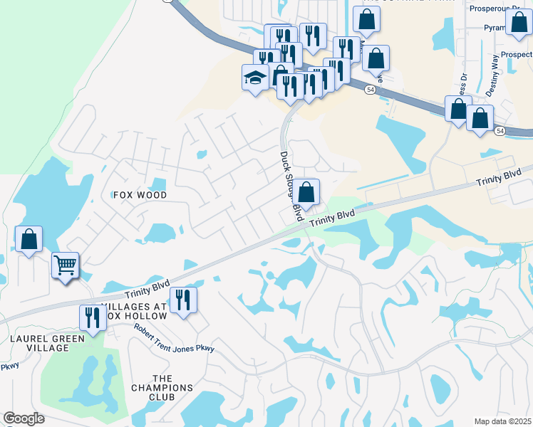 map of restaurants, bars, coffee shops, grocery stores, and more near 1822 Loch Haven Court in Trinity