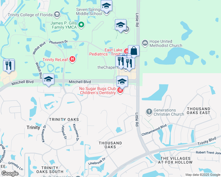 map of restaurants, bars, coffee shops, grocery stores, and more near 8717 Persea Court in New Port Richey