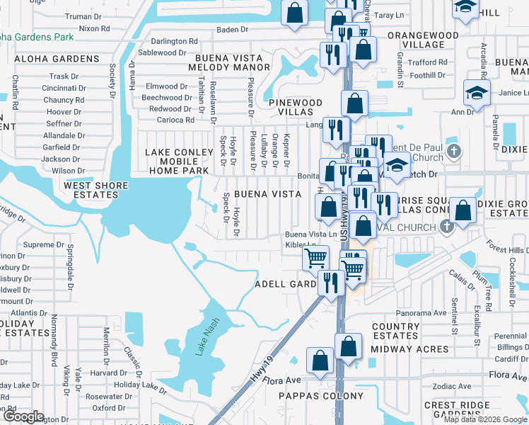 map of restaurants, bars, coffee shops, grocery stores, and more near in Holiday