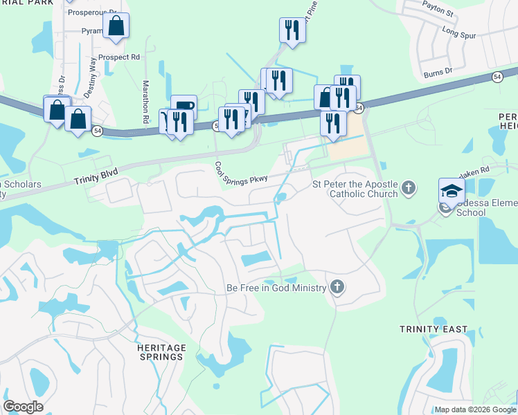 map of restaurants, bars, coffee shops, grocery stores, and more near 12124 Lake Boulevard in New Port Richey
