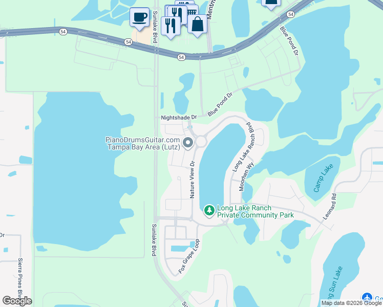 map of restaurants, bars, coffee shops, grocery stores, and more near 2012 Lake Waters Place in Lutz