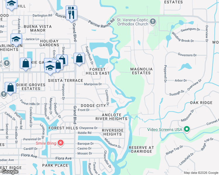 map of restaurants, bars, coffee shops, grocery stores, and more near 5899 Greenwood Way in Holiday