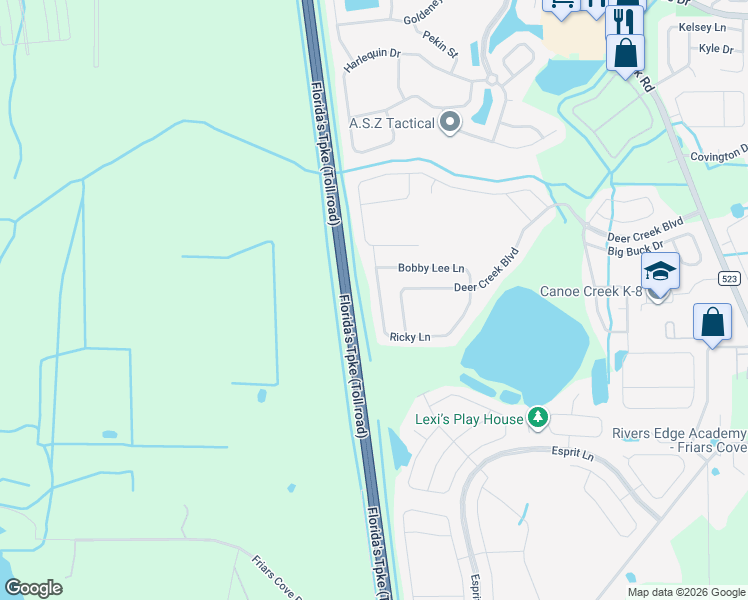 map of restaurants, bars, coffee shops, grocery stores, and more near 3727 Ricky Lane in St. Cloud