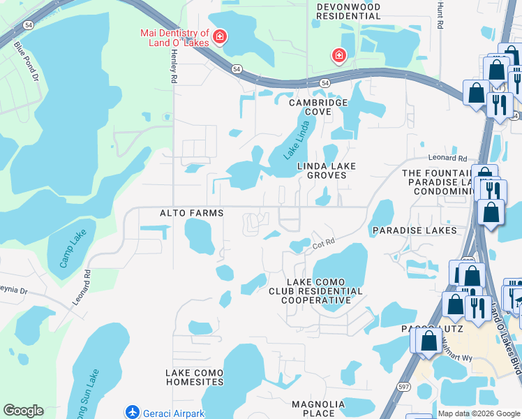 map of restaurants, bars, coffee shops, grocery stores, and more near 20300 Upward Loop in Lutz