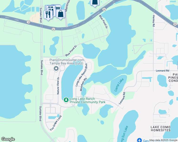 map of restaurants, bars, coffee shops, grocery stores, and more near 2050 Zamia Loop in Lutz