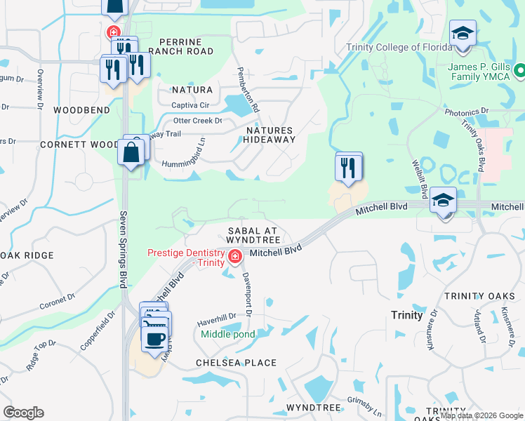 map of restaurants, bars, coffee shops, grocery stores, and more near 1902 Paw Paw Place in Trinity