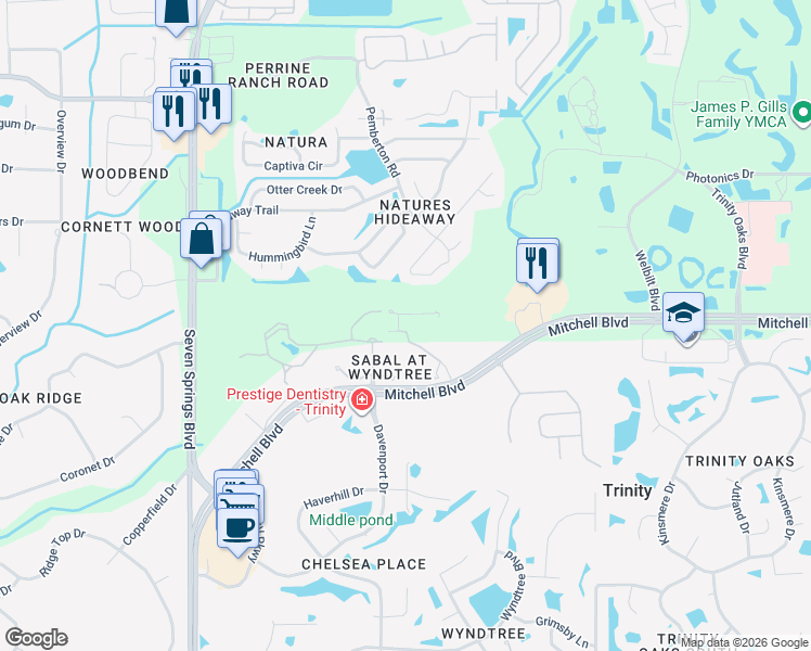 map of restaurants, bars, coffee shops, grocery stores, and more near 1902 Paw Paw Place in Trinity