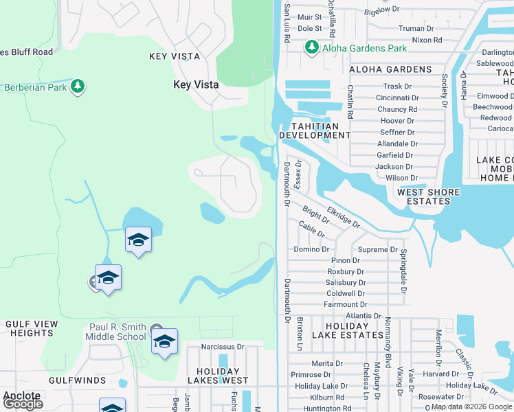 map of restaurants, bars, coffee shops, grocery stores, and more near 1914 Oswego Drive in Holiday