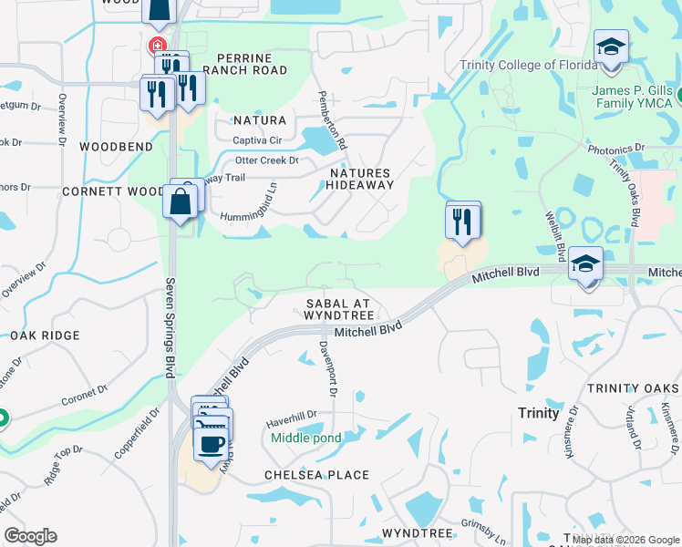 map of restaurants, bars, coffee shops, grocery stores, and more near 1905 Paw Paw Place in Trinity