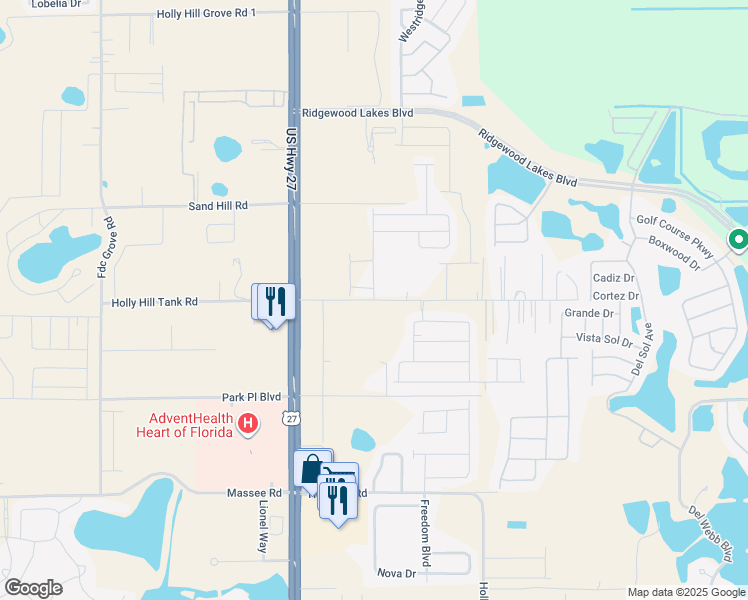 map of restaurants, bars, coffee shops, grocery stores, and more near 2065 Florida Development Road in Davenport