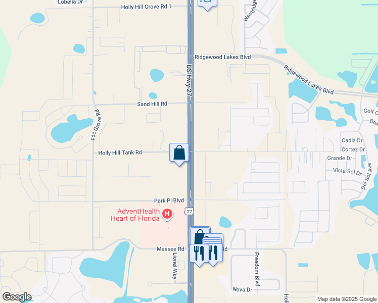 map of restaurants, bars, coffee shops, grocery stores, and more near 3215 Holly Hill Tank Road in Davenport