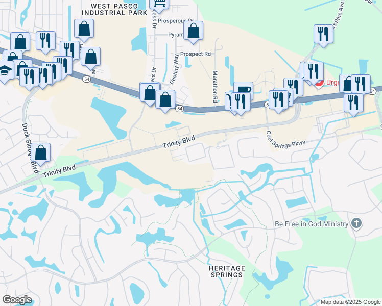 map of restaurants, bars, coffee shops, grocery stores, and more near 11551 Billfish Circle in Trinity