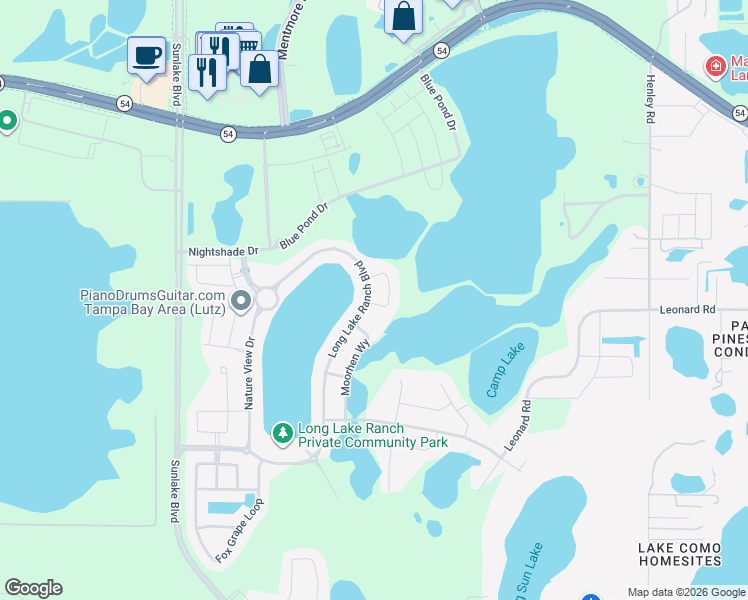 map of restaurants, bars, coffee shops, grocery stores, and more near 2050 Zamia Loop in Lutz