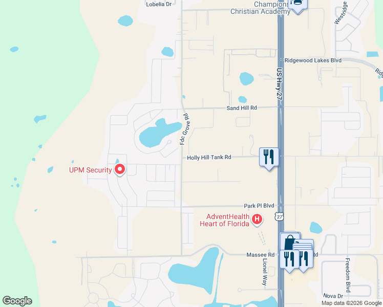 map of restaurants, bars, coffee shops, grocery stores, and more near 301 Feltrim Reserve Boulevard in Davenport