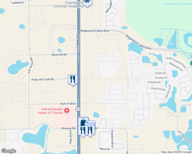 map of restaurants, bars, coffee shops, grocery stores, and more near 2065-2099 Florida Development Road in Davenport