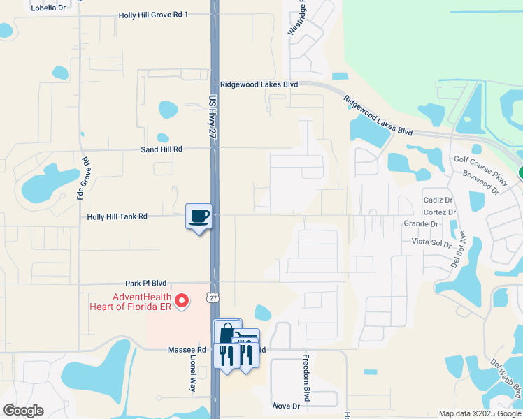 map of restaurants, bars, coffee shops, grocery stores, and more near 2065-2099 Florida Development Road in Davenport