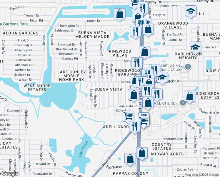 map of restaurants, bars, coffee shops, grocery stores, and more near in Holiday