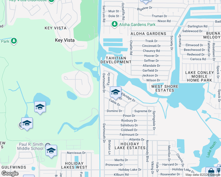 map of restaurants, bars, coffee shops, grocery stores, and more near 3054 Elkridge Drive in Holiday