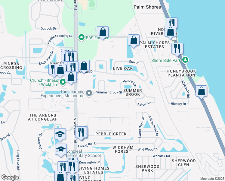 map of restaurants, bars, coffee shops, grocery stores, and more near 2715 Summer Brook Street in Melbourne