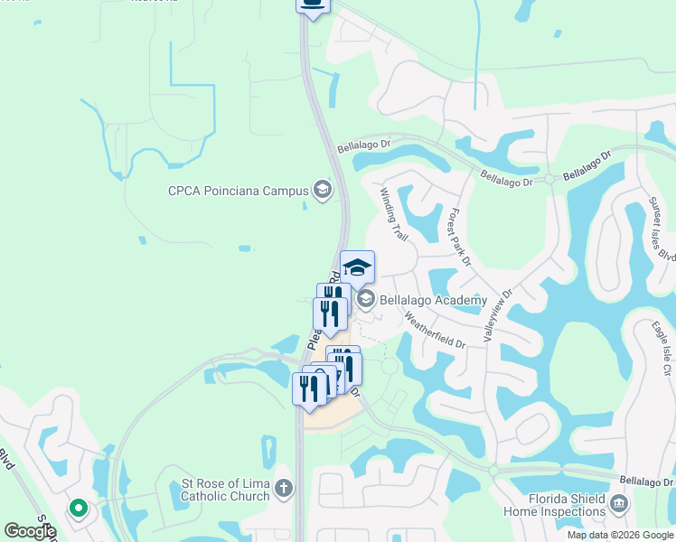map of restaurants, bars, coffee shops, grocery stores, and more near 3651 Pleasant Hill Road in Kissimmee