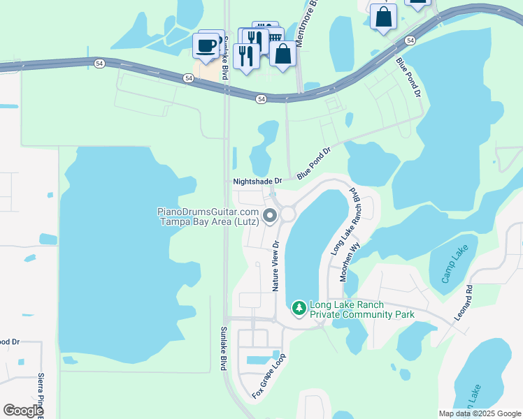 map of restaurants, bars, coffee shops, grocery stores, and more near 2012 Lake Waters Place in Lutz