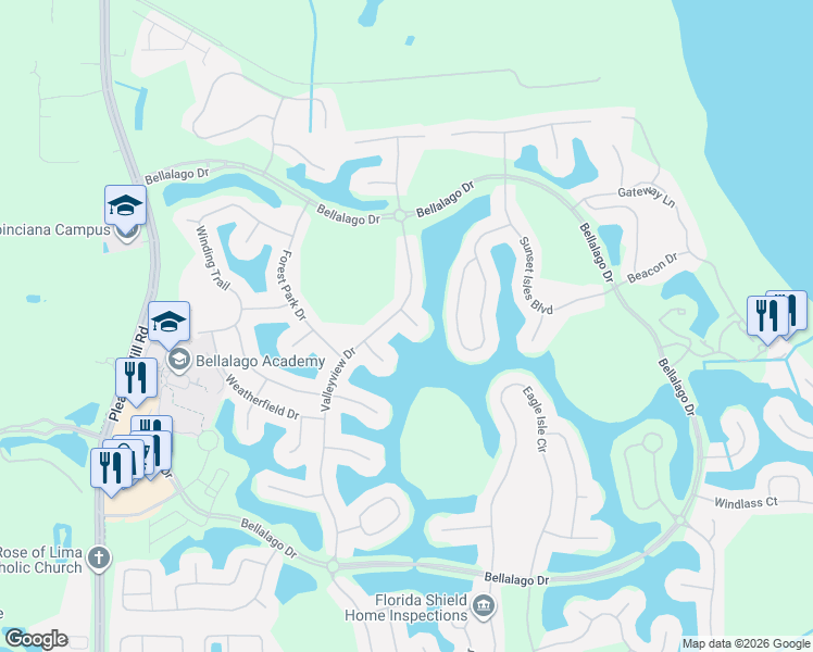 map of restaurants, bars, coffee shops, grocery stores, and more near 2610 Captains Court in Kissimmee