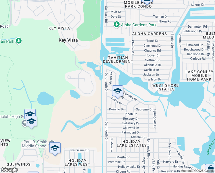 map of restaurants, bars, coffee shops, grocery stores, and more near 1936 Dartmouth Drive in Holiday