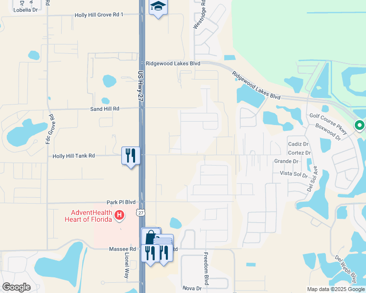 map of restaurants, bars, coffee shops, grocery stores, and more near 2046 Florida Development Road in Davenport