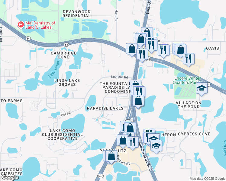 map of restaurants, bars, coffee shops, grocery stores, and more near 2081 Vista Del Sol Circle in Lutz