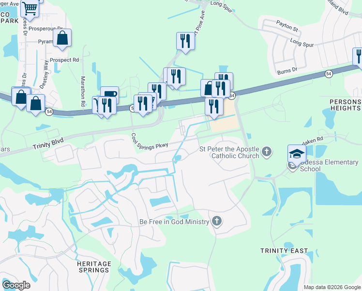 map of restaurants, bars, coffee shops, grocery stores, and more near 12343 Moss Lake Loop in New Port Richey