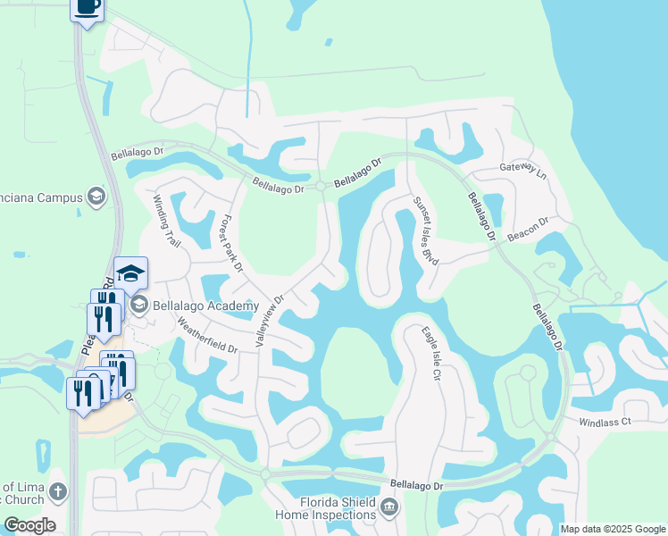 map of restaurants, bars, coffee shops, grocery stores, and more near 3521 Valleyview Drive in Kissimmee