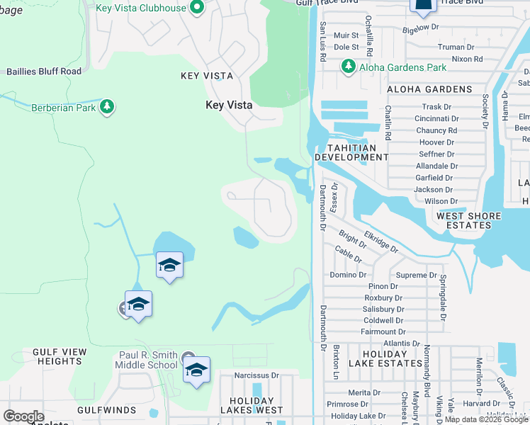 map of restaurants, bars, coffee shops, grocery stores, and more near 2006 Fern Ridge Court in Holiday