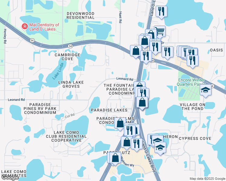 map of restaurants, bars, coffee shops, grocery stores, and more near 2081 Vista Del Sol Circle in Lutz