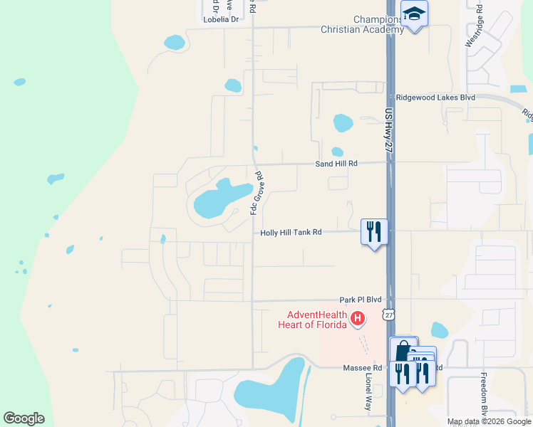 map of restaurants, bars, coffee shops, grocery stores, and more near 301 Feltrim Reserve Boulevard in Davenport