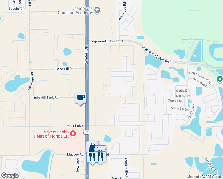 map of restaurants, bars, coffee shops, grocery stores, and more near 2046 Florida Development Road in Davenport