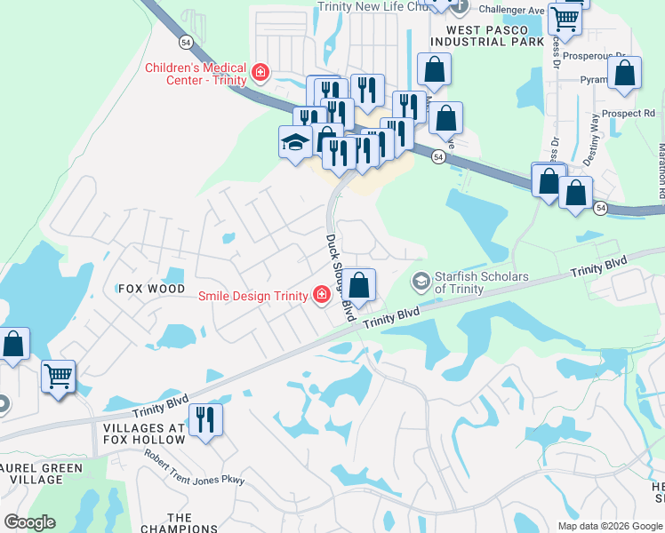 map of restaurants, bars, coffee shops, grocery stores, and more near 10746 Firebrick Court in Trinity