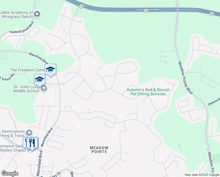 map of restaurants, bars, coffee shops, grocery stores, and more near 30985 Chesapeake Bay Drive in Wesley Chapel