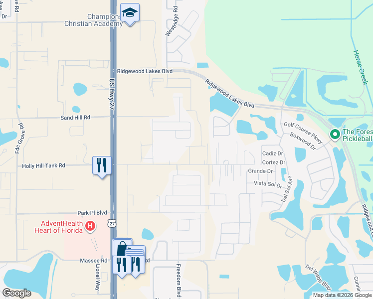 map of restaurants, bars, coffee shops, grocery stores, and more near 2008 Florida Development Road in Davenport