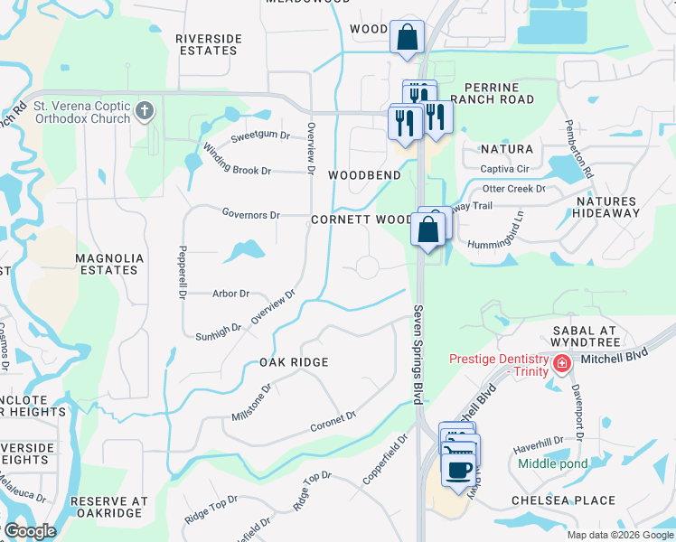 map of restaurants, bars, coffee shops, grocery stores, and more near 6800 Morningsun Court in New Port Richey